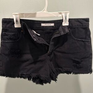 Black high rise slightly distressed shorts